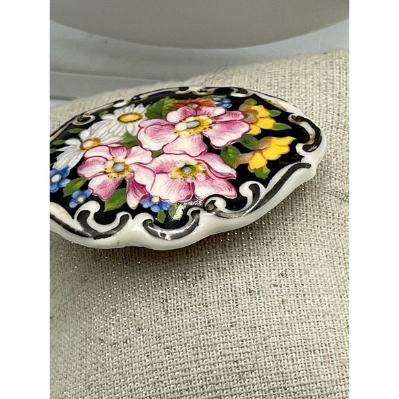 Antique Germany BAVARIAN SCHUMANN Hand Painted Floral Brooch Pin - Picture 6 of 14